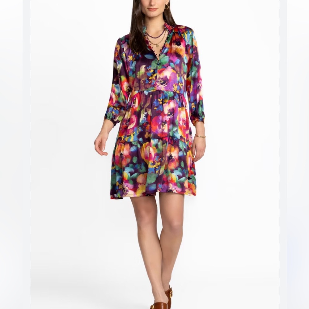New Johnny Was 100% Silk SMOCKED NECK FIELD DRESS - Picture 13 of 16